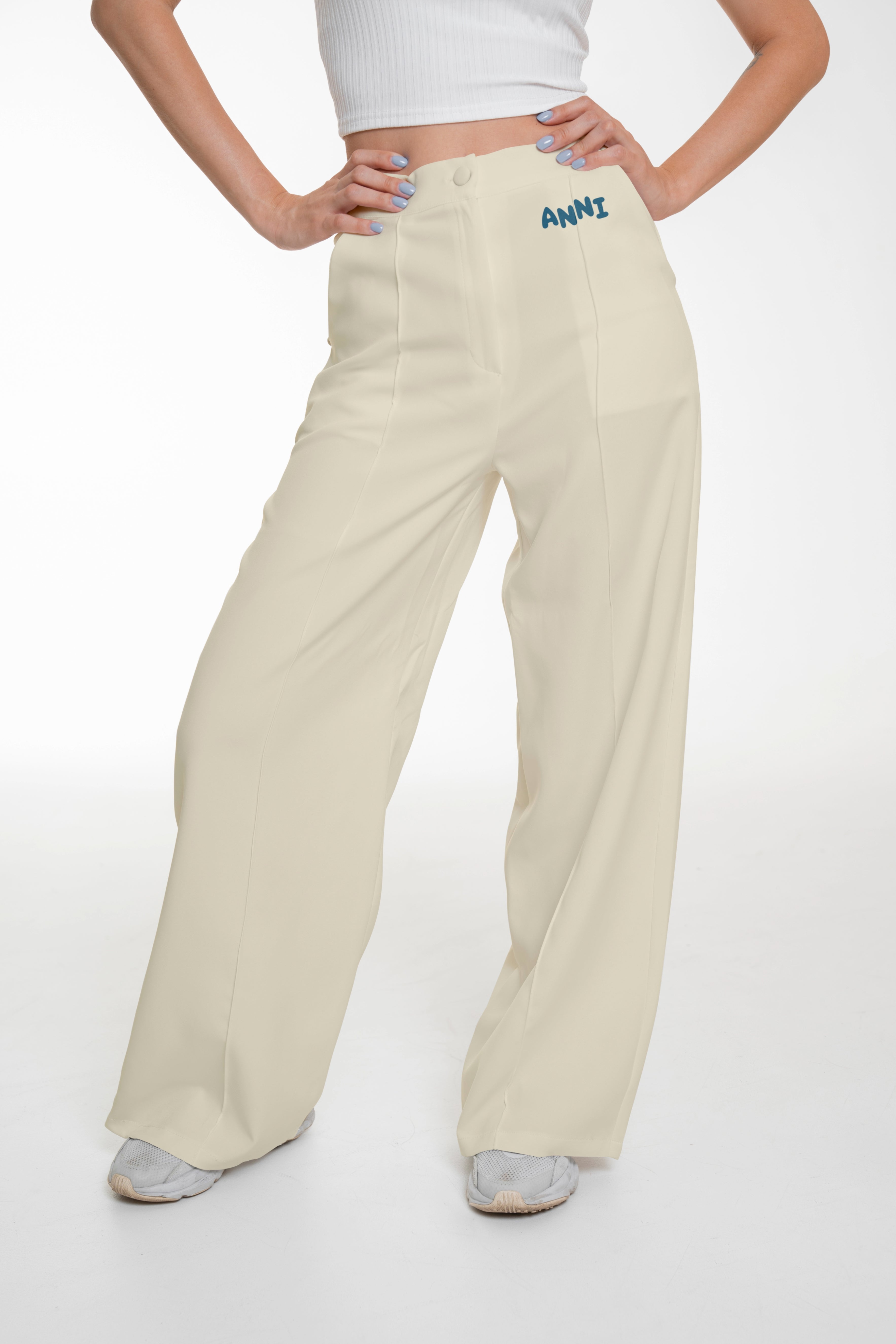 ANNI Cream Wide-Leg Slacks