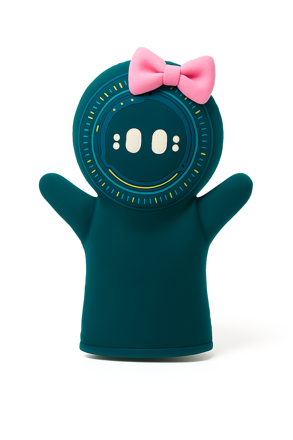 Dark blue hand puppet character ANNI with a pink bow