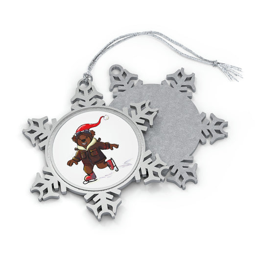 Adventure Ted Skating Pewter Snowflake Ornament
