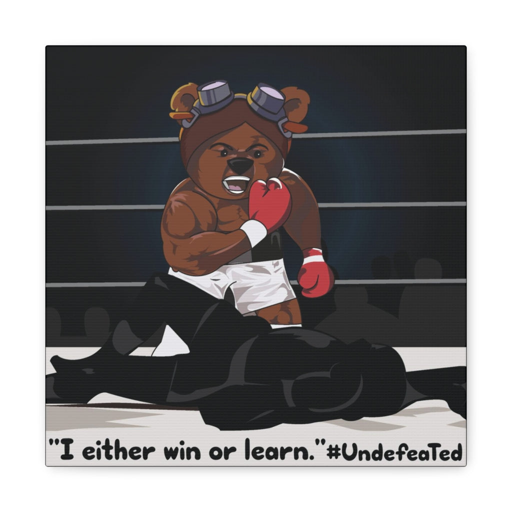A graphic artwork of a cartoon bear in boxing gear punching another bear in the face, with text '#UndefeaTed' and a hashtag symbol.